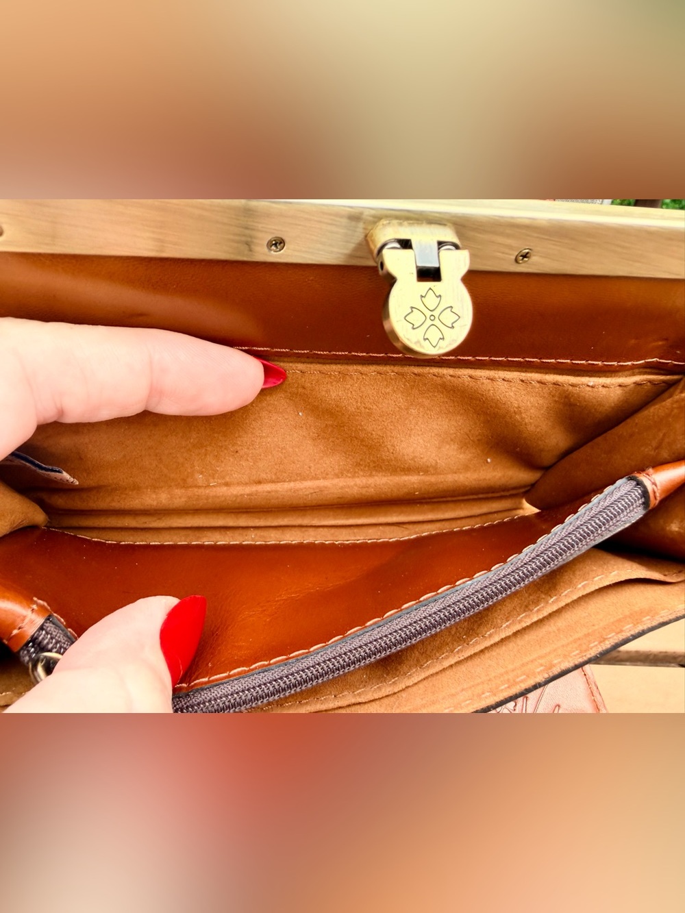 Patricia Nash Tooled Embossed Leather Satchel + Matching Wallet in Floral Cognac - Picture 14 of 16